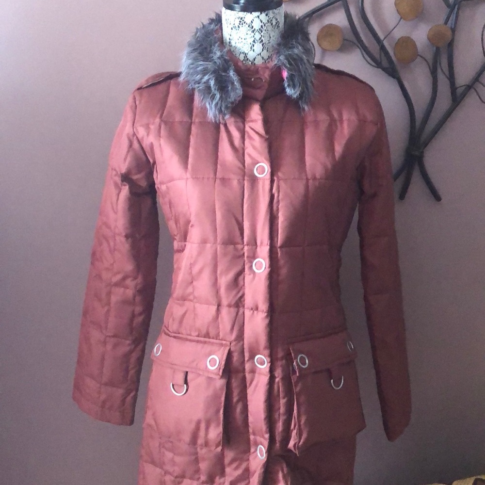 Full Length Down Burgundy Coat Size XS - Picture 5 of 11